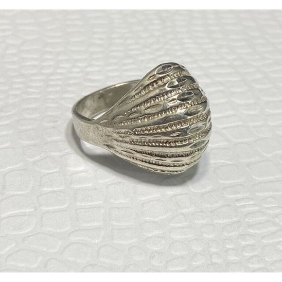 Vintage 925 Ring Diamond Cut Sterling Silver Ribbed Band Size 6 Sterling Signed